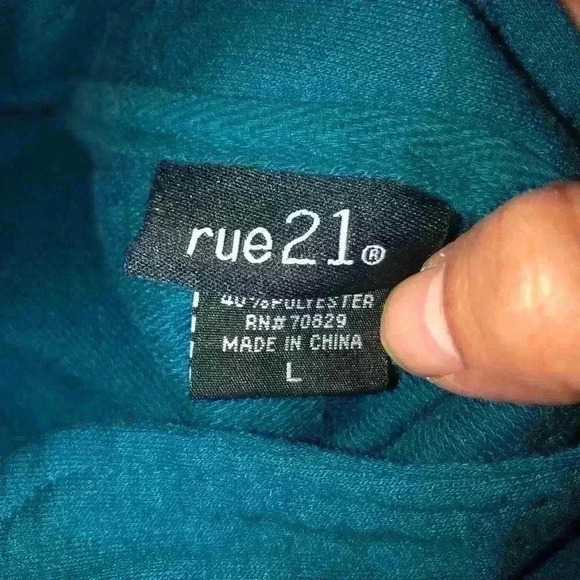 Forever 21 dark blue teal? ruffle edges and sleeves sweater Large - Picture 8 of 8